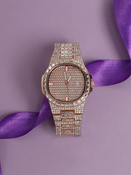 Haute Sauce - Women Embellished Round Pink Dial Analog Watch - HSWC1167 (M)