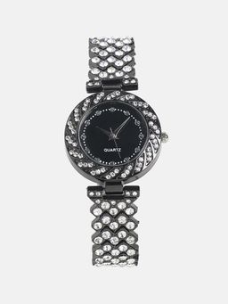 Haute Sauce - Women Embellished Chain Round Black Dial Analog Watch - HSWC1173 (M)