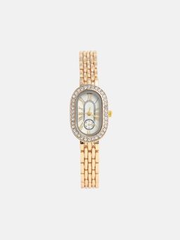 Haute Sauce - Women The Embellished Roman Oval White Dial Analog Watch - HSWC1181 (M)
