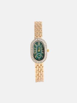 Haute Sauce - Women The Embellished Roman Oval Green Dial Analog Watch - HSWC1189 (M)
