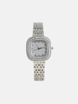 Haute Sauce - Women The Embellished Block Round Silver Dial Analog Watch - HSWC1196 (M)