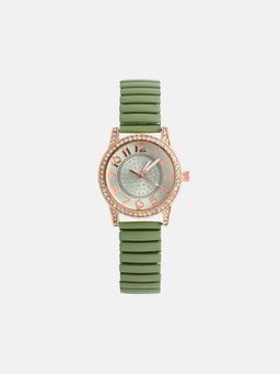Haute Sauce - Women The Ribbed Round Silver Dial Analog Watch - HSWC1204 (M)