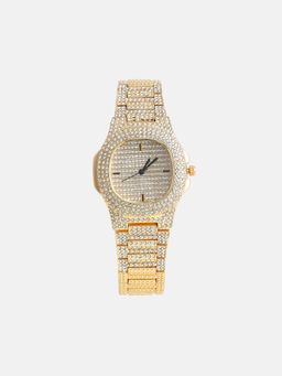 Haute Sauce - Women The Embellished Cluster Square Gold Dial Analog Watch - HSWC1225 (M)