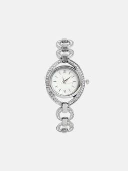Haute Sauce - Women The Embellished Chain-Link Round White Dial Analog Watch - HSWC1232 (M)