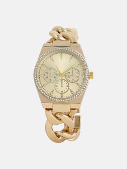 Haute Sauce - Women The Three-Dial Chunky Link Cushion Gold Dial Analog Watch - HSWC1264 (M)