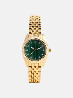 Haute Sauce - Women The Ribbed H-Link Round Green Dial Analog Watch - HSWC1290 (M)
