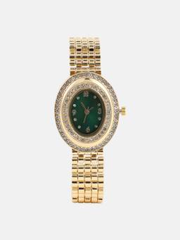 Haute Sauce - Women The Mounted Gem Oval Green Dial Analog Watch - HSWC1292 (M)