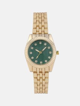 Haute Sauce - Women The Ribbed H-Link Round Gold Dial Analog Watch - HSWC1302 (M)