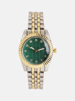 Haute Sauce - Women The Ribbed H-Link Round Green Dial Analog Watch - HSWC1312 (M)