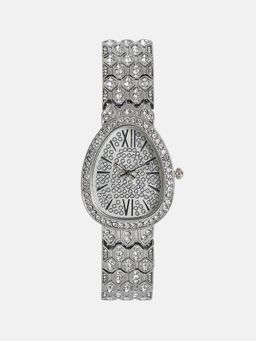 Haute Sauce - Women The Ophidian Gem Oval Silver Dial Analog Watch - HSWC1372 (M)