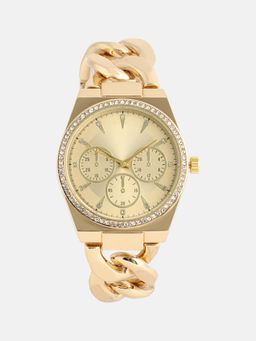 Haute Sauce - Women The Three-Dial Chunky Link Cushion Gold Dial Analog Watch - HSWC1399 (M)