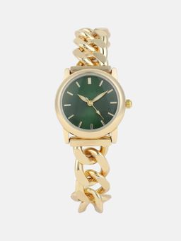Haute Sauce - Women The Sova Chain-Link Round Green Dial Analog Watch - HSWC1401 (M)