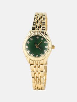 Haute Sauce - Women The Slim Ribbed H-Link Round Green Dial Analog Watch - HSWC1425 (M)