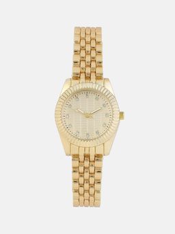 Haute Sauce - Women The Ribbed H-Link Round Gold Dial Analog Watch - HSWC6015 (M)