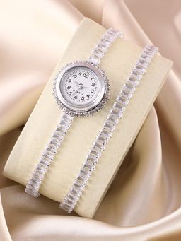 Haute Sauce - Women The Crystalized Wrap Round Silver Dial Analog Watch - HSWC6024 (M)