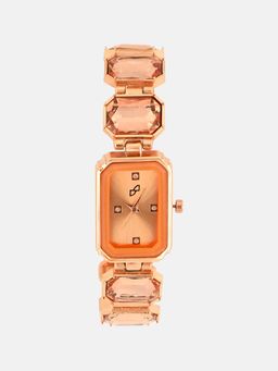 Haute Sauce - Women The Stone-Link Rectangle Gold Dial Analog Watch - HSWC6065 (M)