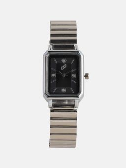 Haute Sauce - Women The Downtown Chain Rectangle Black Dial Analog Watch - HSWC6089 (M)