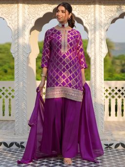 Libas - Magenta Silk Blend Woven Design Kurta Sets for Women