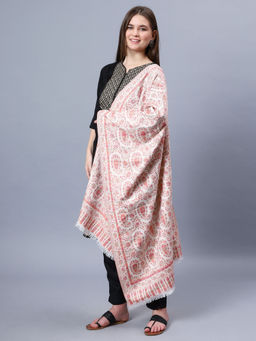 Aditi Wasan - Women Off White Viscose Stole with Brown & Red Paisley & Floral Jacquard Pattern