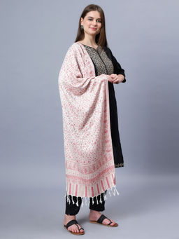 Aditi Wasan - Women Off White Viscose Stole with Brown & Red Paisley & Floral Jacquard Pattern