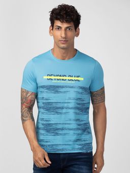 Spykar - Blue Round Neck Half Sleeves Blended T-Shirt For Men