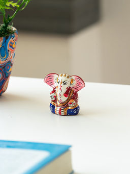 ExclusiveLane - Meenakari Car Ganesha Idol Showpiece Figurine (Metal, Hand-Painted, 2 Inches)