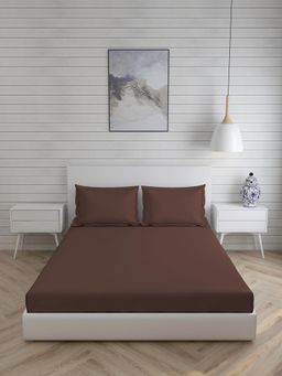 Layers - Be Bold Cotton 144 TC King Sized Double Bedsheet Set (Drk Brown)