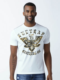 Huetrap - Mens Round Neck Half Sleeves White T-shirt