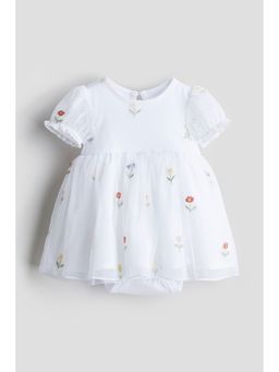 H&M - Girls White Embroidered Tulle Bodysuit Dress