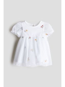 H&M - Girls White Embroidered Tulle Bodysuit Dress