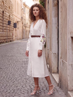 RAREISM - Solid White Women Dress With Belt