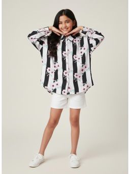 Tales & Stories - Girls Black Floral Printed Shirt