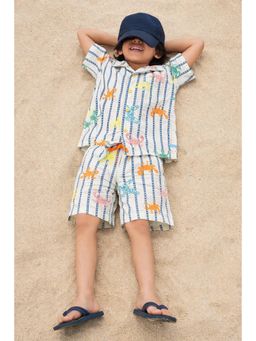 Tales & Stories - Boys Off White Stripes Animal Printed Shorts