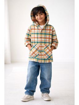 Tales & Stories - Boys Multicolor Full Sleeves Checked Hooded Shirt
