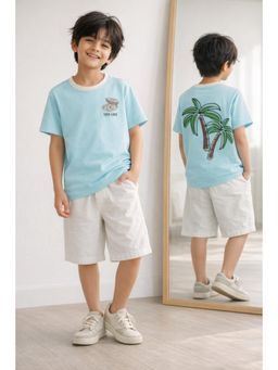 Tales & Stories - Boys Light Blue Printed Half Sleeves Crew Neck T-Shirt