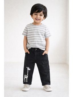 Tales & Stories - Boys Black Embroidery Detail Denim Jeans