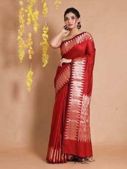 CHARUKRITI - Red Silk Handwoven Zari Woven Designs & Patterns Saree with Unstitched Blouse