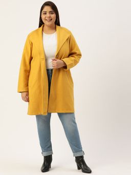 theRebelinme - Plus Size Women Yellow Solid Color Spread Collar Longline Jacket