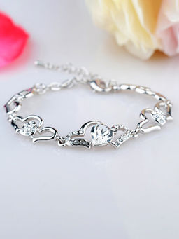 Yellow Chimes - Women White Crystals Rhodium-Plated Charm Bracelet