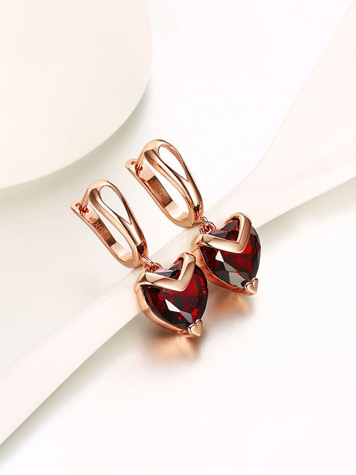 Yellow Chimes Woman Red Heart Shaped Crystal Drop Earrings