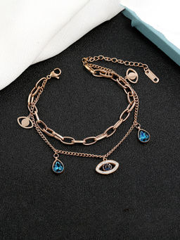 Yellow Chimes - Rose Gold Crystal-Studded Link Bracelet