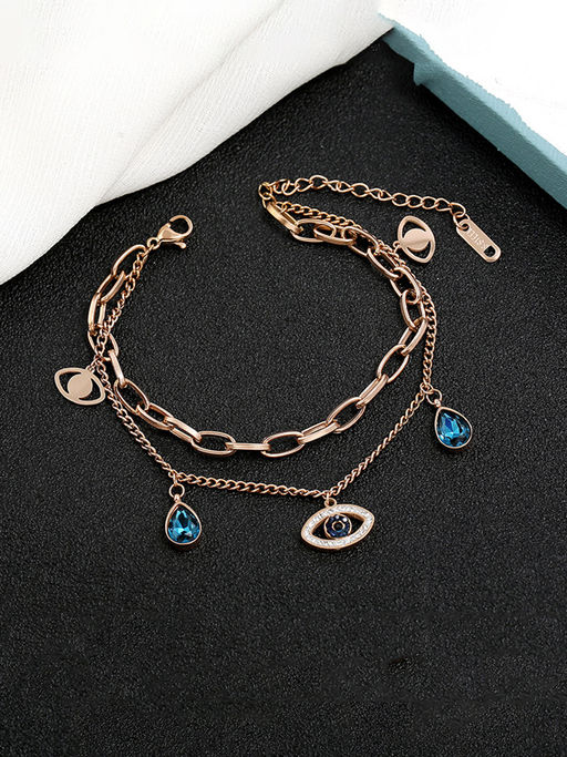 Yellow Chimes Rose Gold Crystal-Studded Link Bracelet