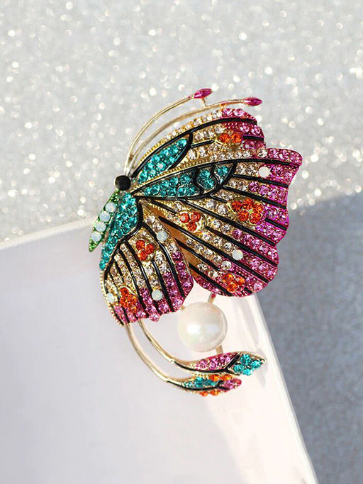 Yellow Chimes Multicolor Crystal Butterfly Shaped Brooch Pin