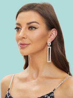 Yellow Chimes - Silver Toned Crystal Studded Dangler Earrings