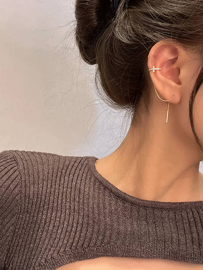 Gold Tone Chain Ear Cuffs Earrings
