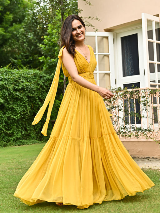 yellow long dress Jovani 23325 Sleeve Maxi balanced by soft ruffle details that introduce texture and romantic charm Chiffon Mustard Long Sleeve Maxi