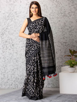 Baisacrafts - Amelia Handblock Cotton Saree With Unstiched Blouse