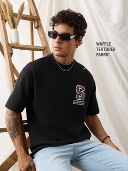 The Souled Store - Men Black Dune Embroidered Oversized T-shirt