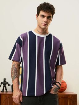 The Souled Store - Men Purple Colorblock Oversized T-shirt