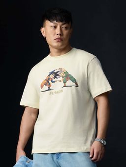 The Souled Store - Men Cream Official Dragon Graphic Printed Relaxed Fit T-shirt
